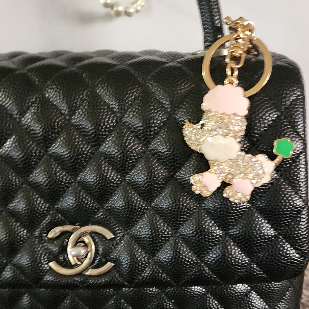 Sparkling Poodle Dog Handbag Backpack Luggage Charm, Zipper Pull,Keychai